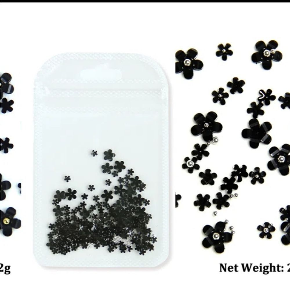 Black Resin Flowers w/silver Bead Nail Art